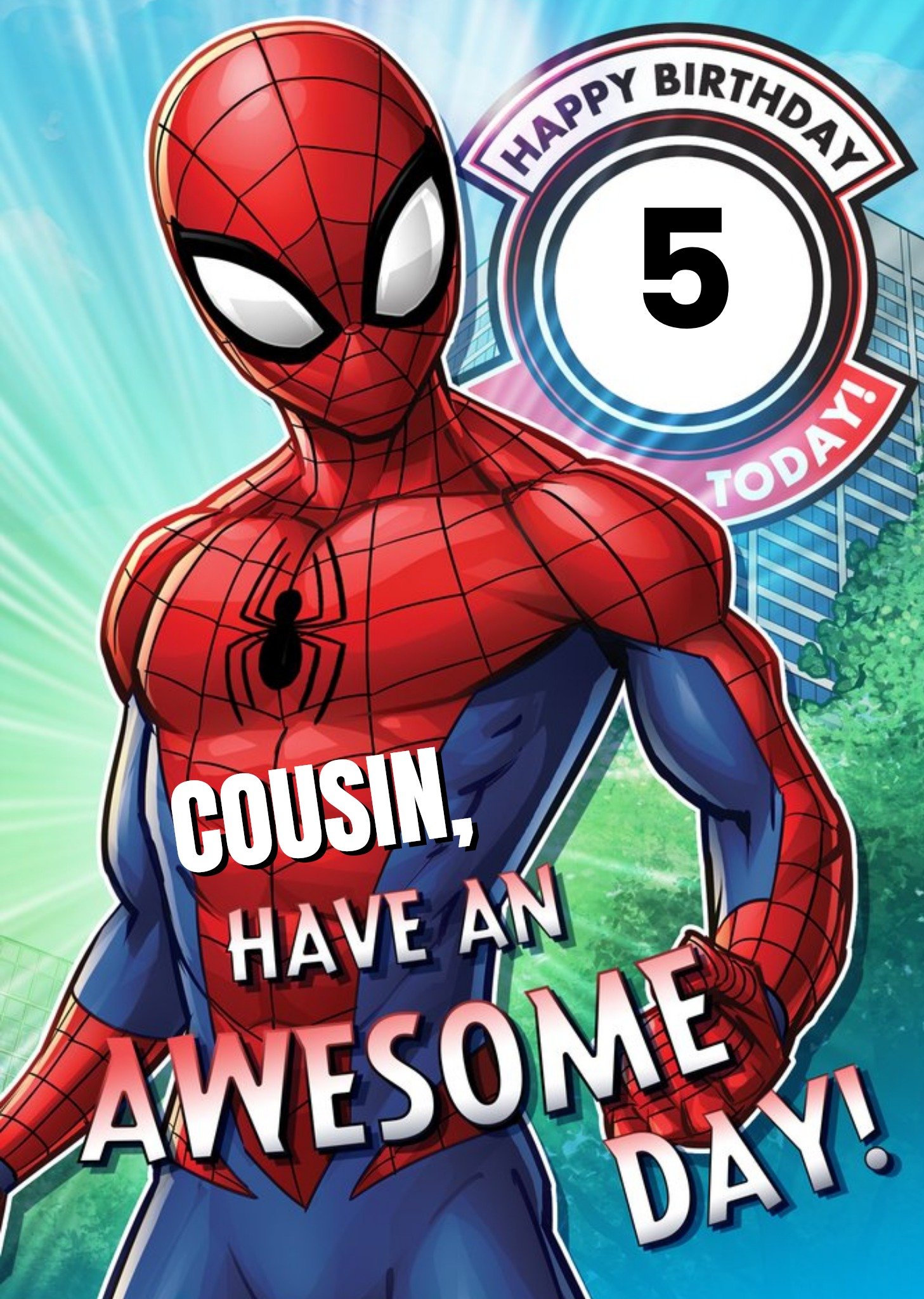 Marvel Spiderman Personalised Have An Awesome 5th Birthday Cousin Card