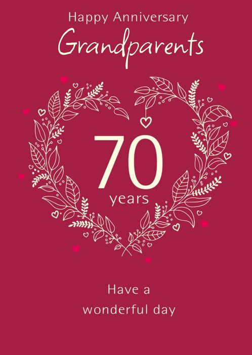 Illustrated Heart Wreath Customisable 70th Anniversary Card