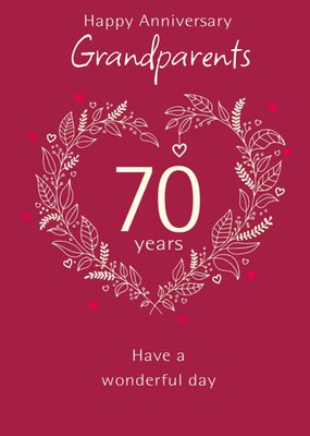 Illustrated Heart Wreath Customisable 70th Anniversary Card