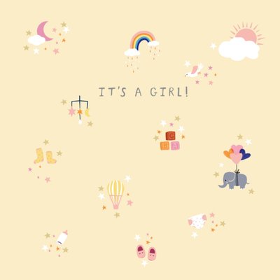 It's A Girl Illustrated New Baby Card 