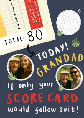 Golf Scorecard Photo Upload Grandad 80th Birthday Card