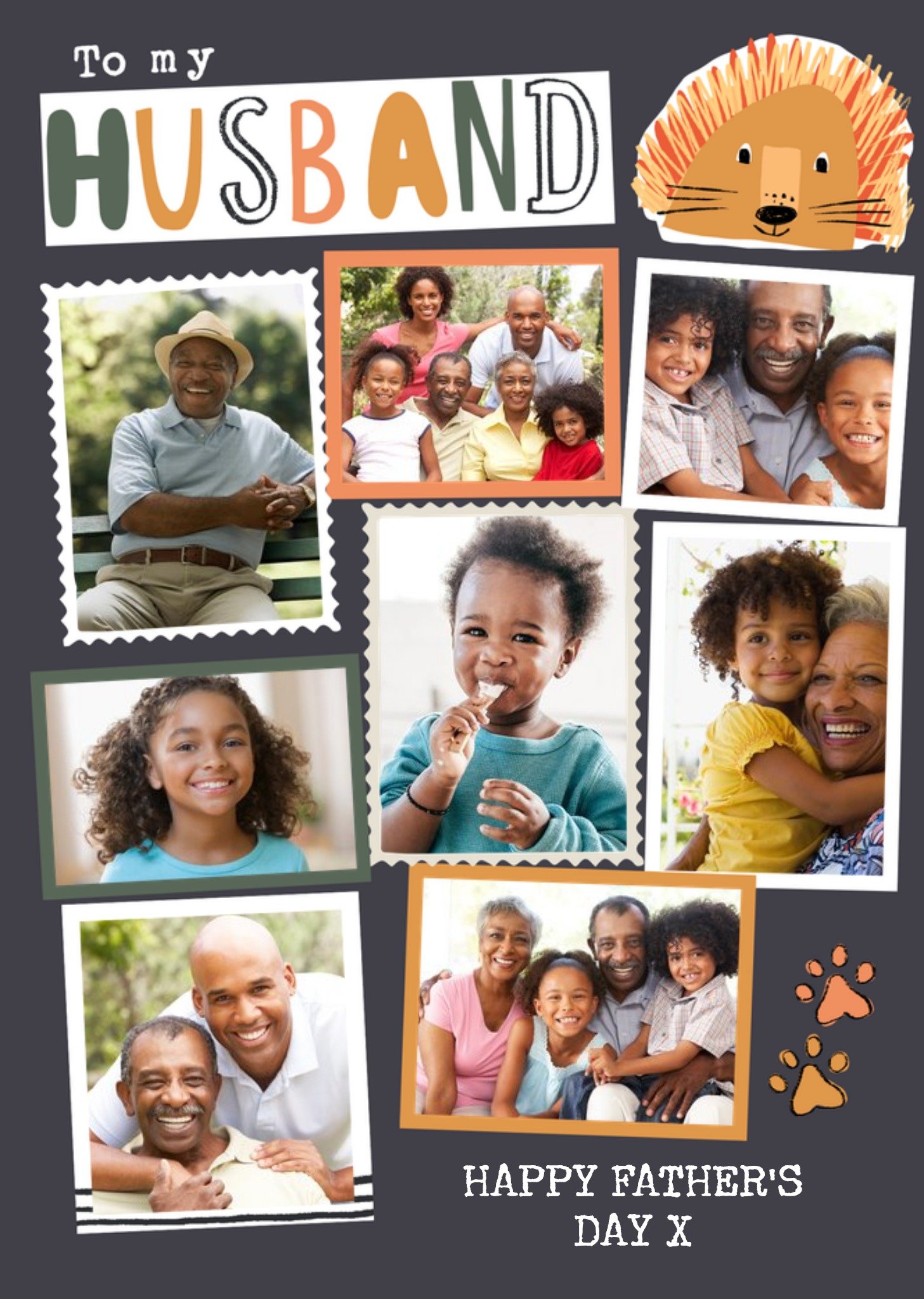 Moonpig Lion Themed Husband Photo Upload Collage Father's Day Card