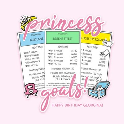 Monopoly Birthday Card - Princess Goals