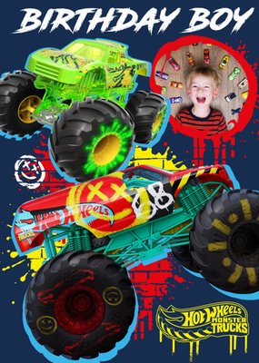 Hot Wheels Monster Trucks Birthday Boy Photo Upload Card