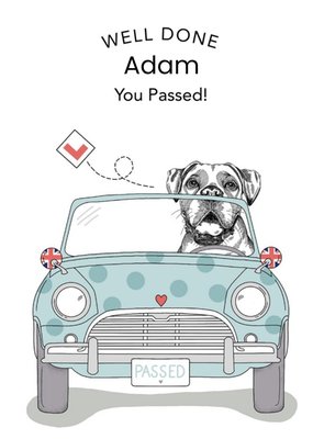 Dotty Dog Art Illustrated Dog Passed Driving Test Card