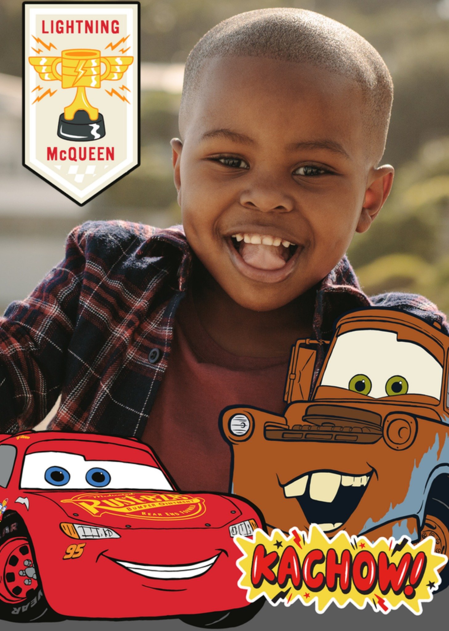 Disney Pixar Cars Lightning Mcqueen Kachow Photo Upload Birthday Card