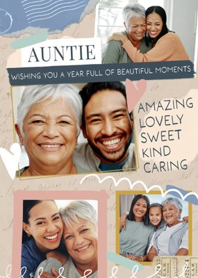 Beautiful Moments Auntie Scrapbook Effect Photo Upload Birthday Card