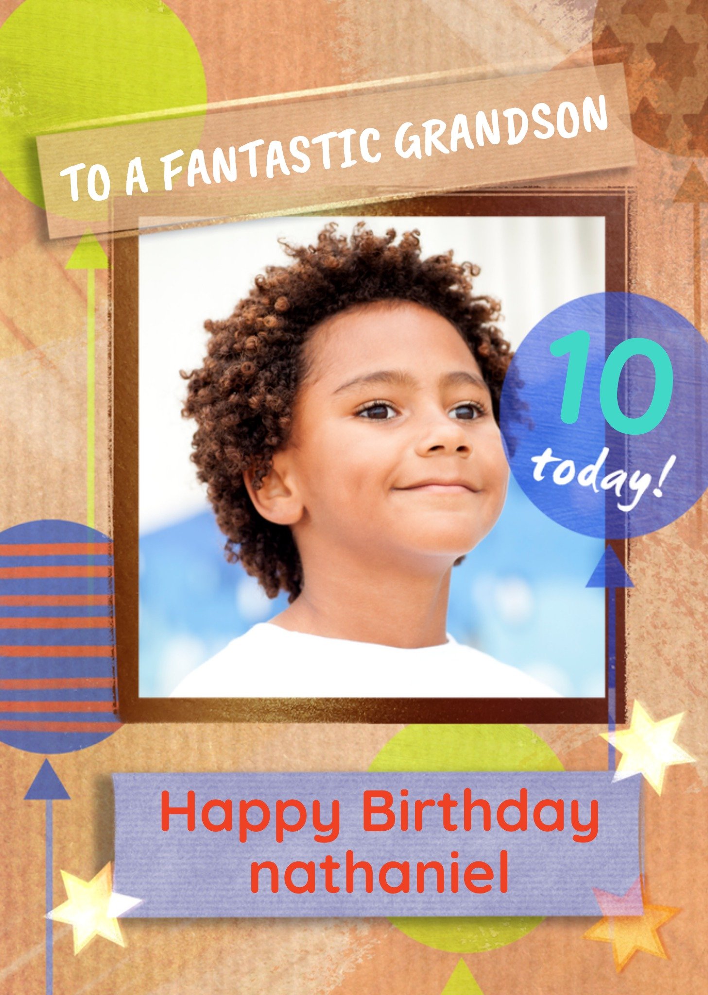 Moonpig Fantastic Grandson 10 Today Photo Upload Birthday Card