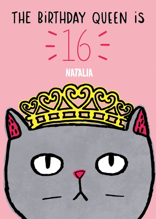 Cute Illustrative Cat Birthday Queen Birthday Card  