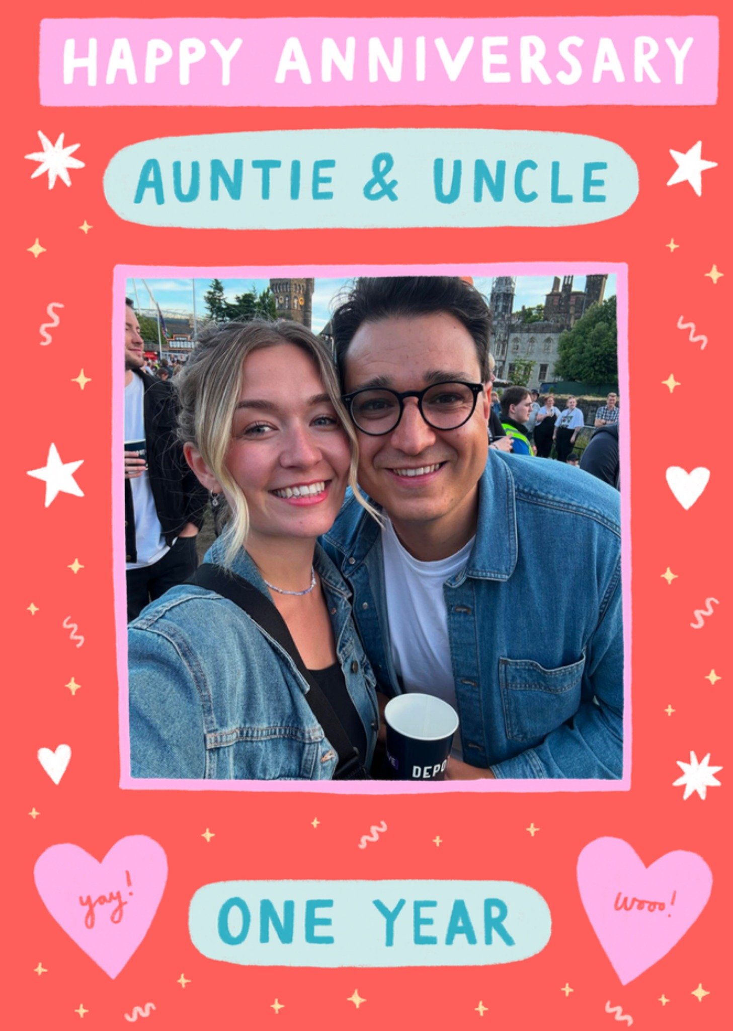 Moonpig Auntie And Uncle Photo Upload Happy 1st Anniversary Card