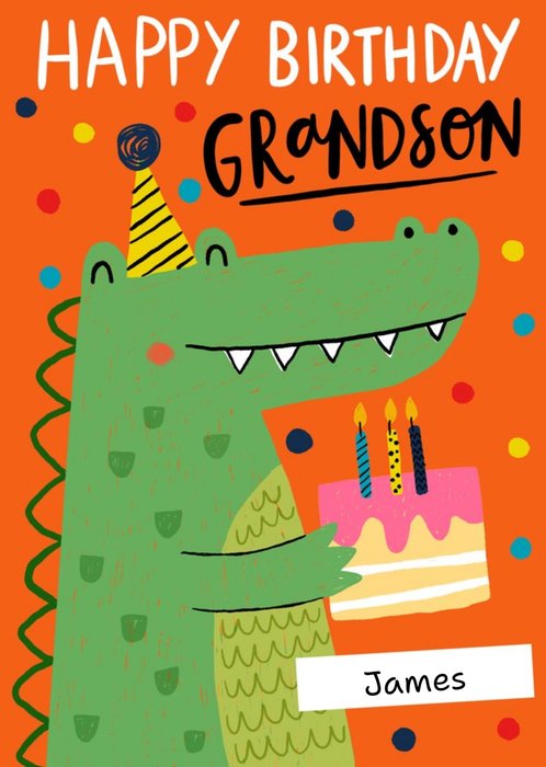 Happy Birthday Grandson Quirky Crocodile Birthday Cake Card