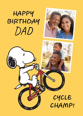 Peanuts Snoopy Cycle Champ Photo Upload Birthday Card