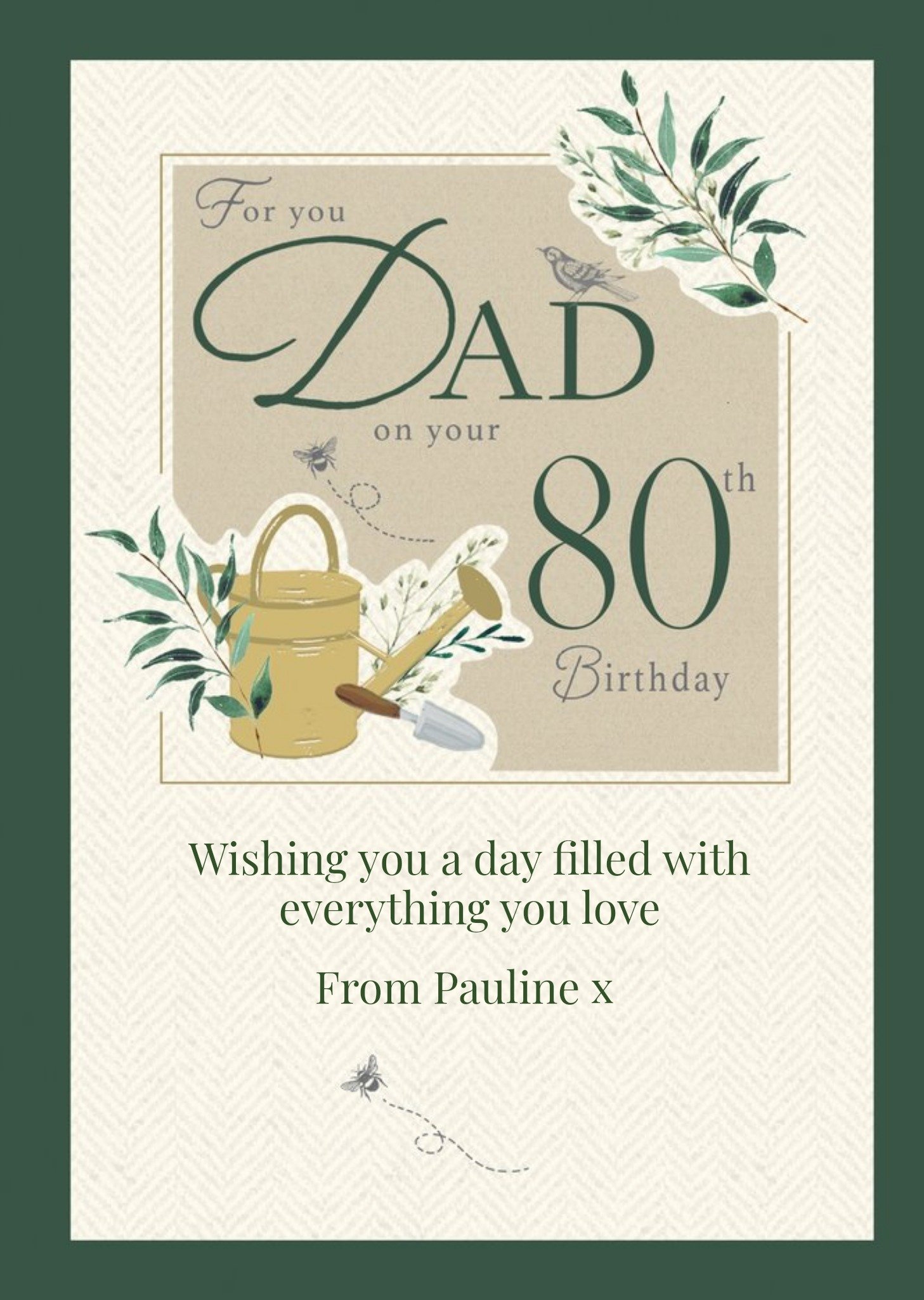 Moonpig Garden Themed Illustration Of A Watering Can Spade And Plants Dad's Eightieth Birthday Card