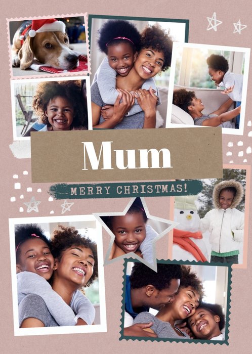 Modern Photo Upload Collage Merry Christmas Mum Card