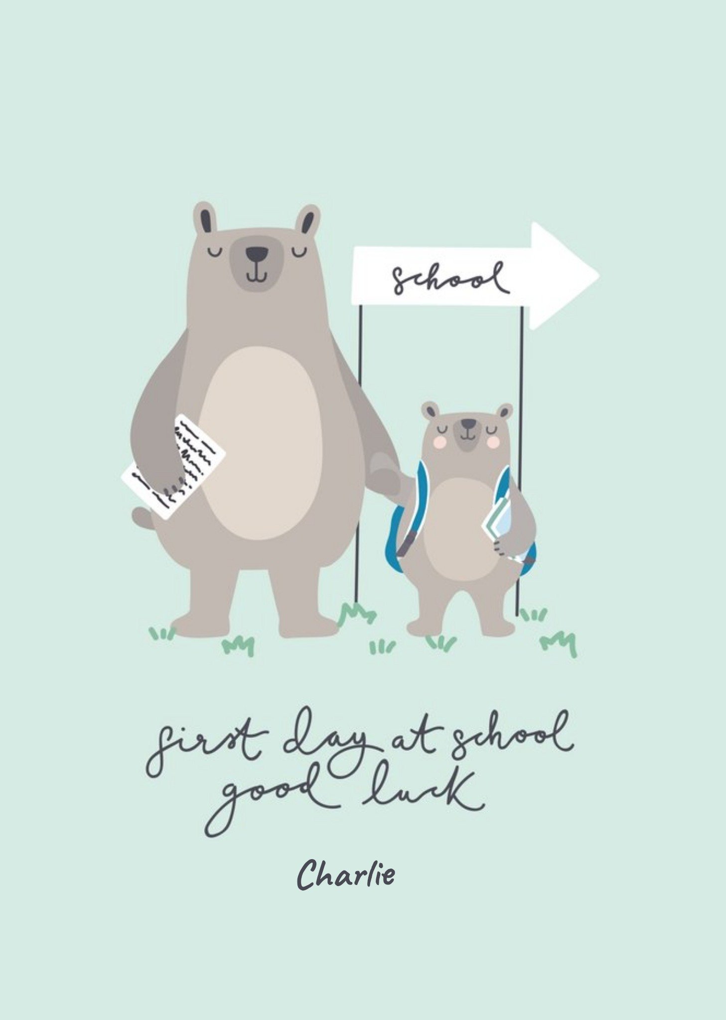 Moonpig Bear Necessities First Day At School Personalised Text Card