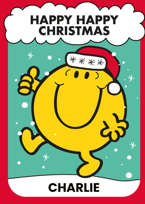 Mr Men Happy Happy Christmas Personalised Christmas Card