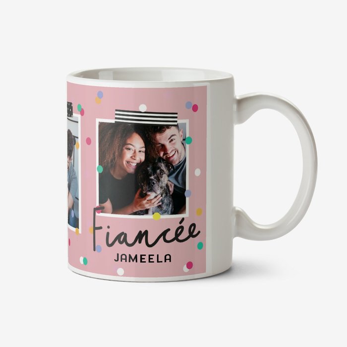 Three Photo Upload Washi Tape And Polka Dot Design Fiancee Mug