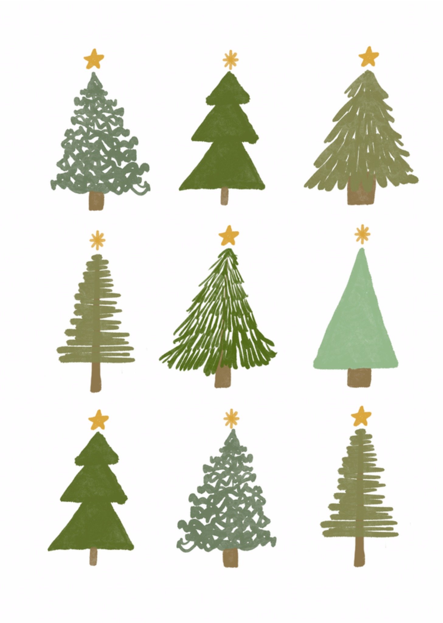 Moonpig Border Bloom Christmas Trees Illustration Card