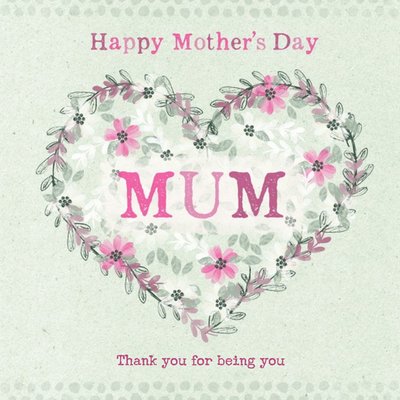 Mint Green And Flowered Heart Personalised Mother's Day Card