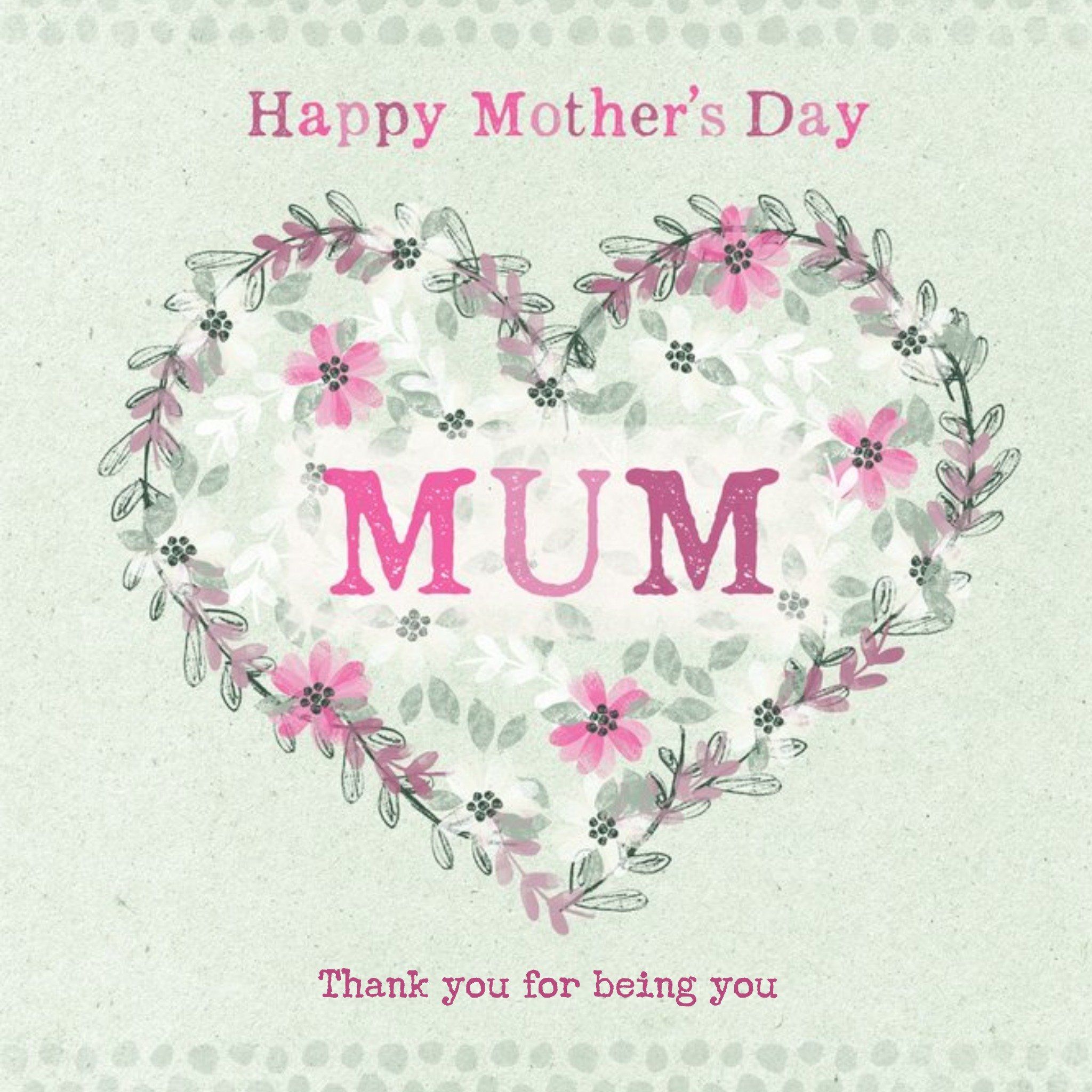 Moonpig Mint Green And Flowered Heart Personalised Mother's Day Card
