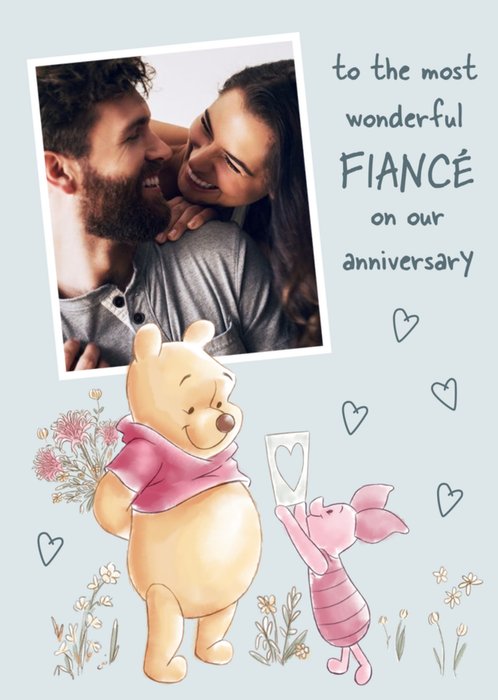 Winnie The Pooh Wonderful Fiancé Photo Upload Anniversary Card