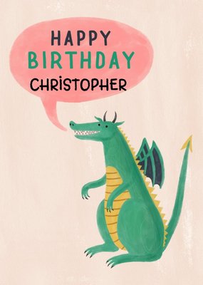 Cute Green Dragon Happy Birthday Card