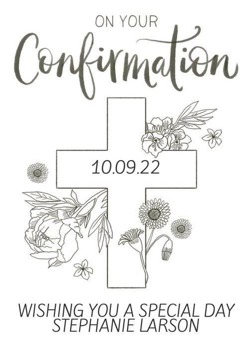 Okey Dokey Design Line Drawing Confirmation Baptism Floral Card