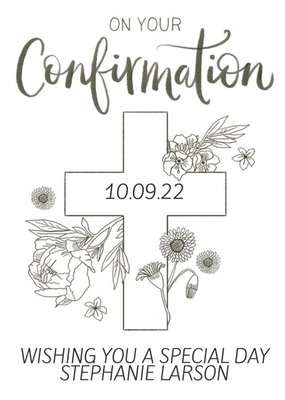 Okey Dokey Design Line Drawing Confirmation Baptism Floral Card