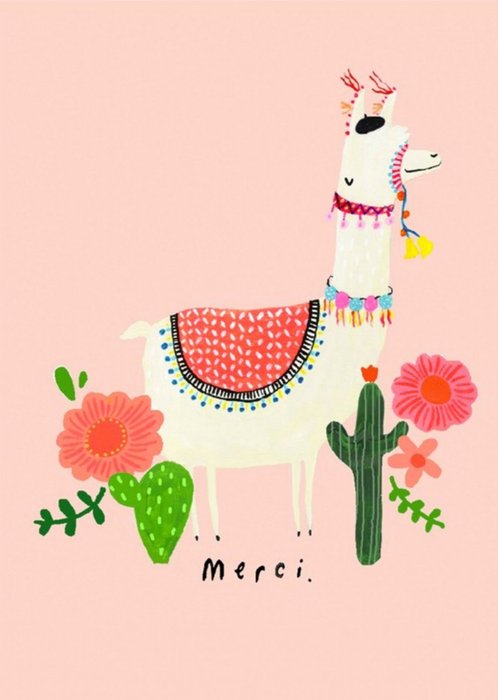 Illustrated Llama Merci Thank You Card