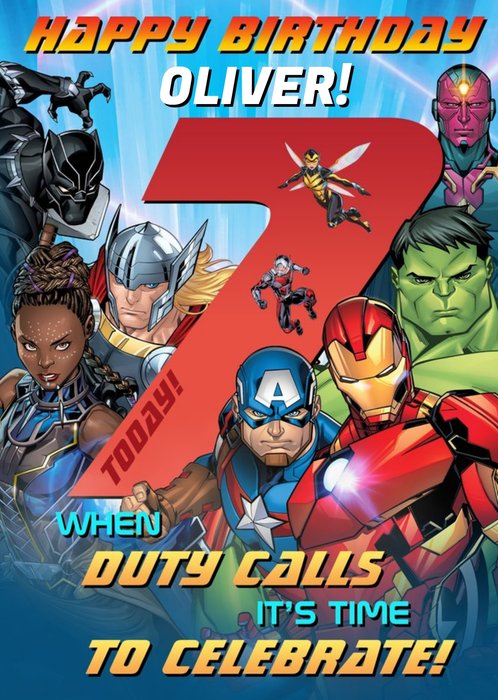 Marvel Avengers Time To Celebrate 7th Birthday Card