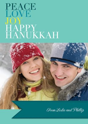 Peace Love Joy Personalised Photo Upload Happy Hanukkah Card