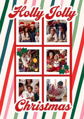 Holly Jolly Christmas Striped Collage Photo Upload Card