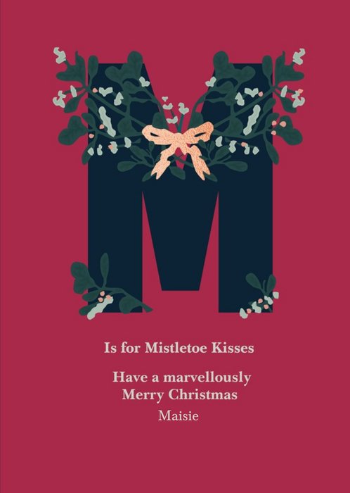 M Is For Mistletoe Personalised Christmas Card