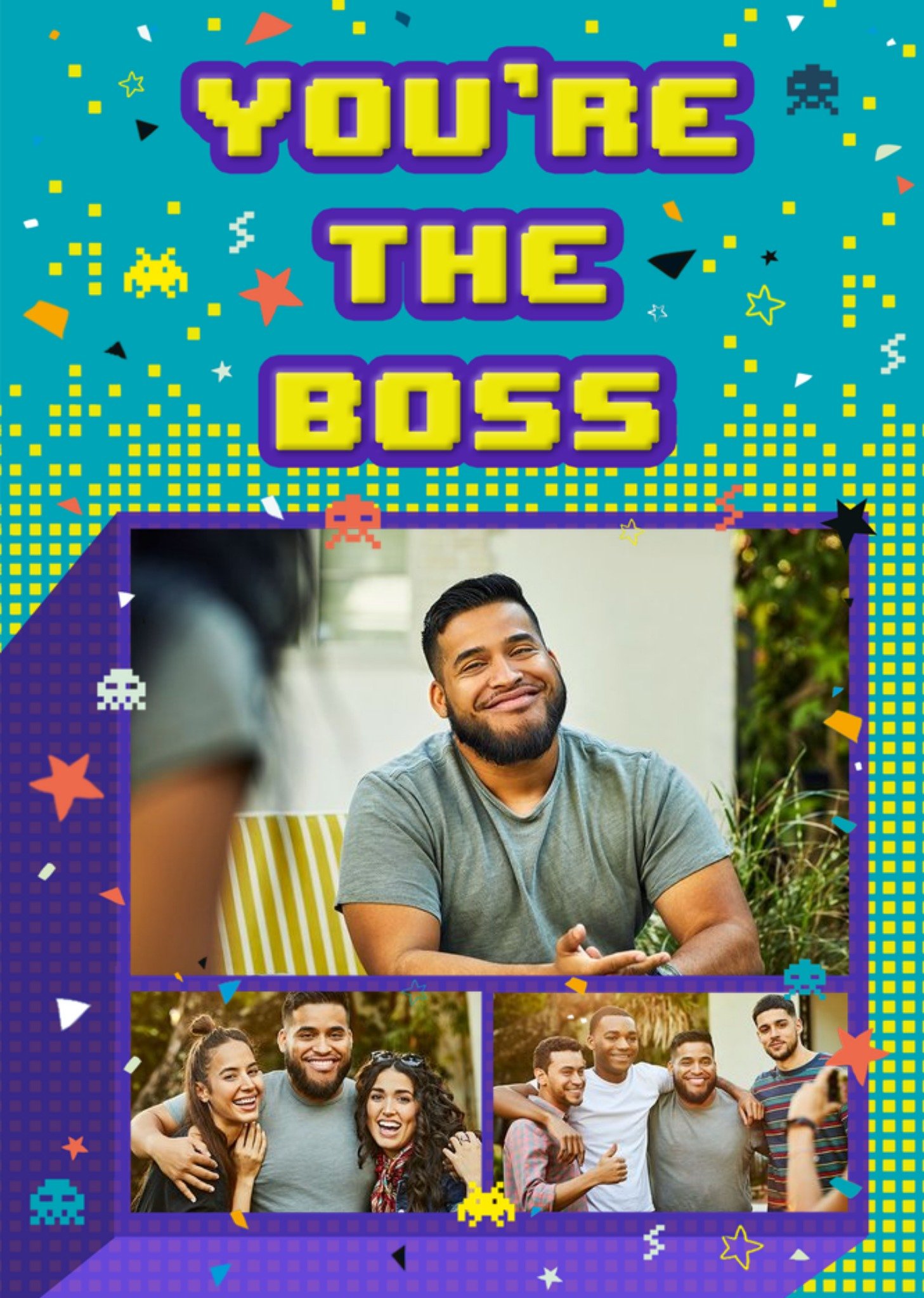 Moonpig Axel Bright Graphic Gaming You're The Boss Multi Photo Upload Birthday Card