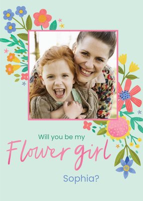 Illustrated Floral Design Wedding Will You Be My Flower Girl Photo Upload Card