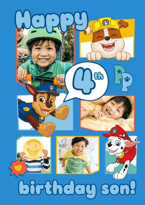 Paw Patrol Multiple Photo Upload Son 4th Birthday Card