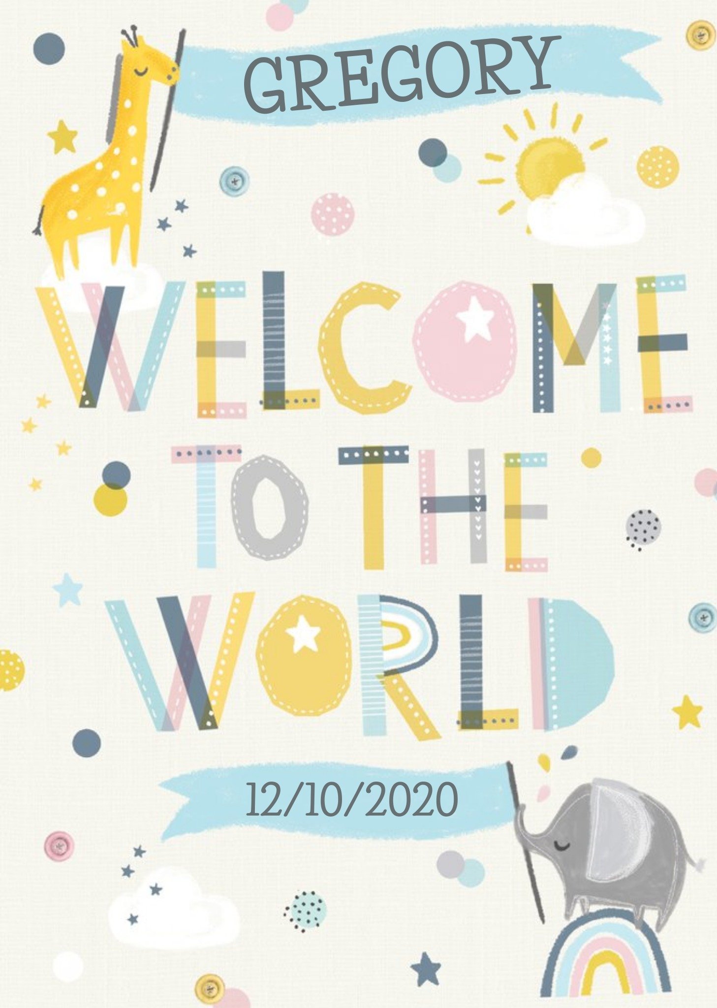 Moonpig Clintons Colourful Illustrated Animals Customisable Welcome To The World Card