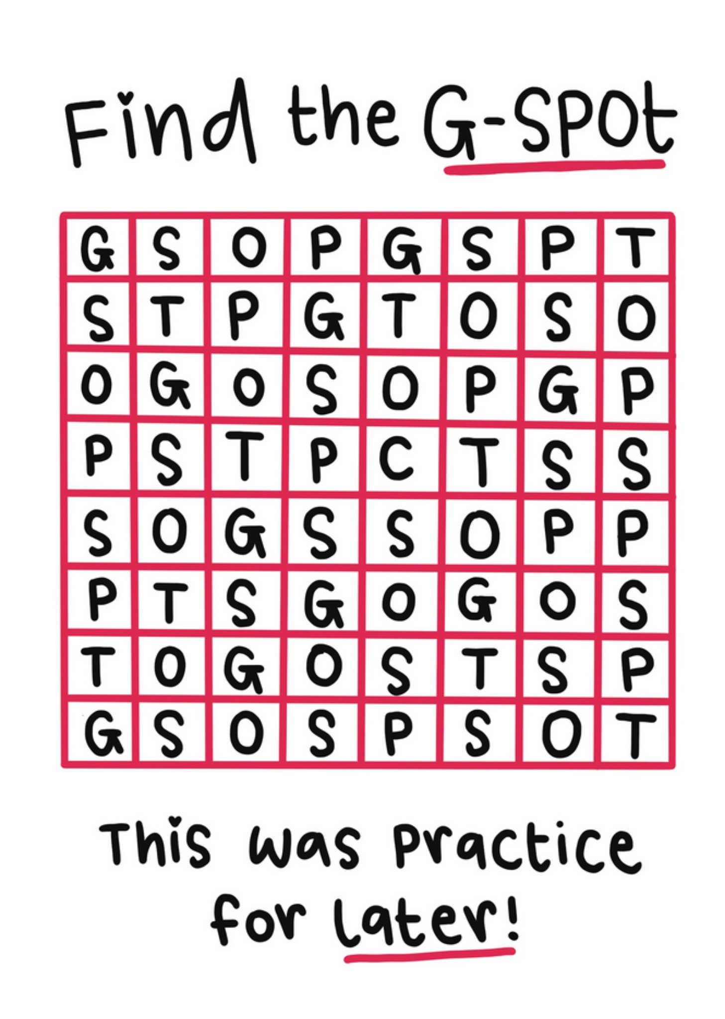Moonpig Cheeky And Naughty Find The G-Spot Word Search Typography Valentine's Day Card, Large