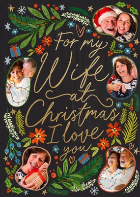 For My Wife At Christmas Illustrated Photo Upload Card