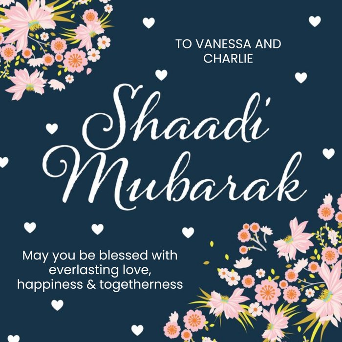 Hearts And Flowers Shaadi Mubarak Wedding Card