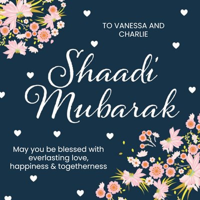 Hearts And Flowers Shaadi Mubarak Wedding Card