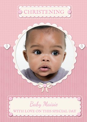 Girl's Christening Photo Upload Card