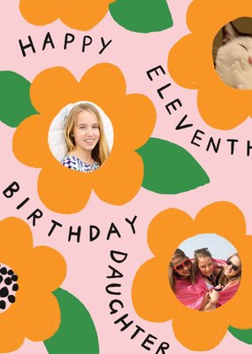 Happy Eleventh Birthday Daughter Floral Photo Upload Card