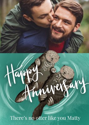 Okey Dokey Design Illustrated Otter Customisable Photo Upload Anniversary Card