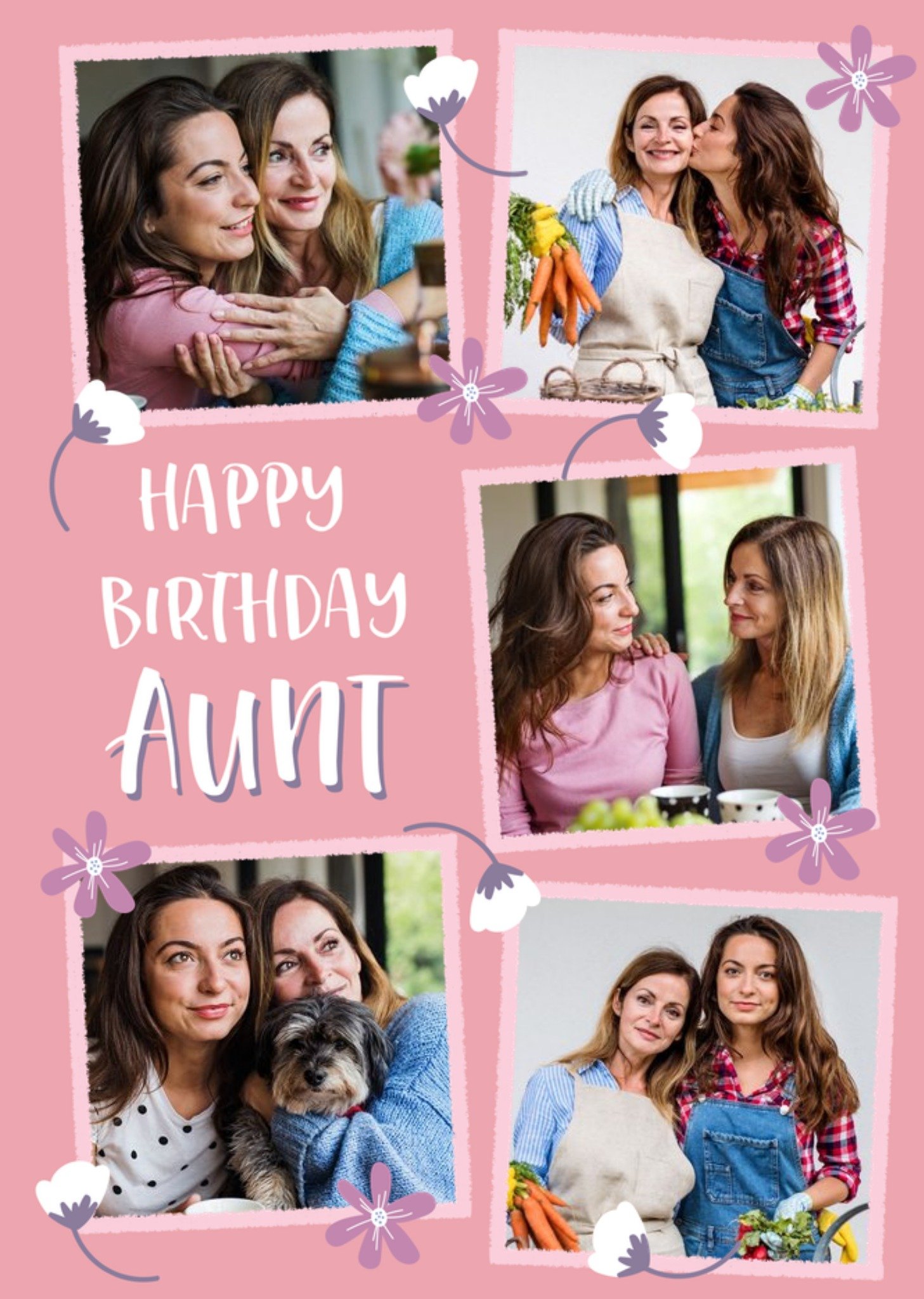 Moonpig Folk Flowers Photo Upload Happy Birthday Aunt Card