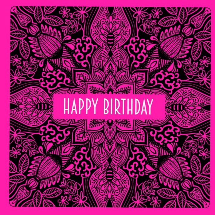 Roshah Designs Illustrated Mandala Pattern Birthday Pink Card