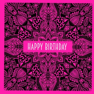 Roshah Designs Illustrated Mandala Pattern Birthday Pink Card