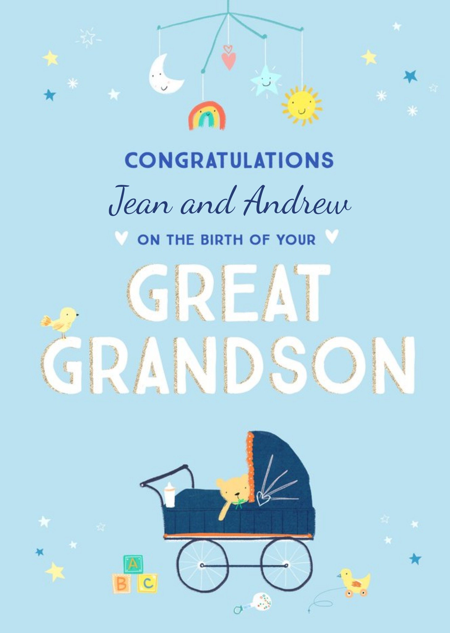 Moonpig Typographic Illustrated Congratulations On The Birth Of Your Great Grandson Card