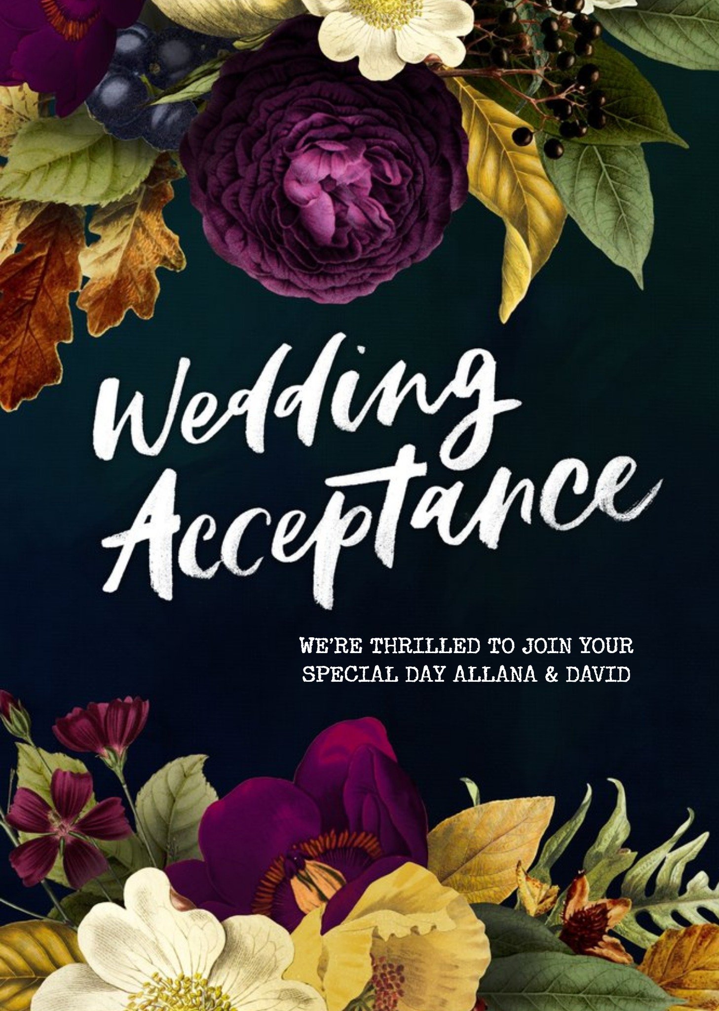 Moonpig Belles Fleurs Floral Wedding Acceptance Personalised Card
