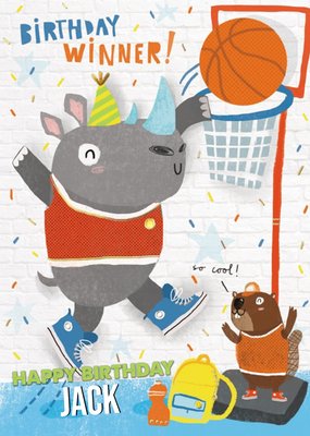 Birthday Winner Dunking Rhino Card